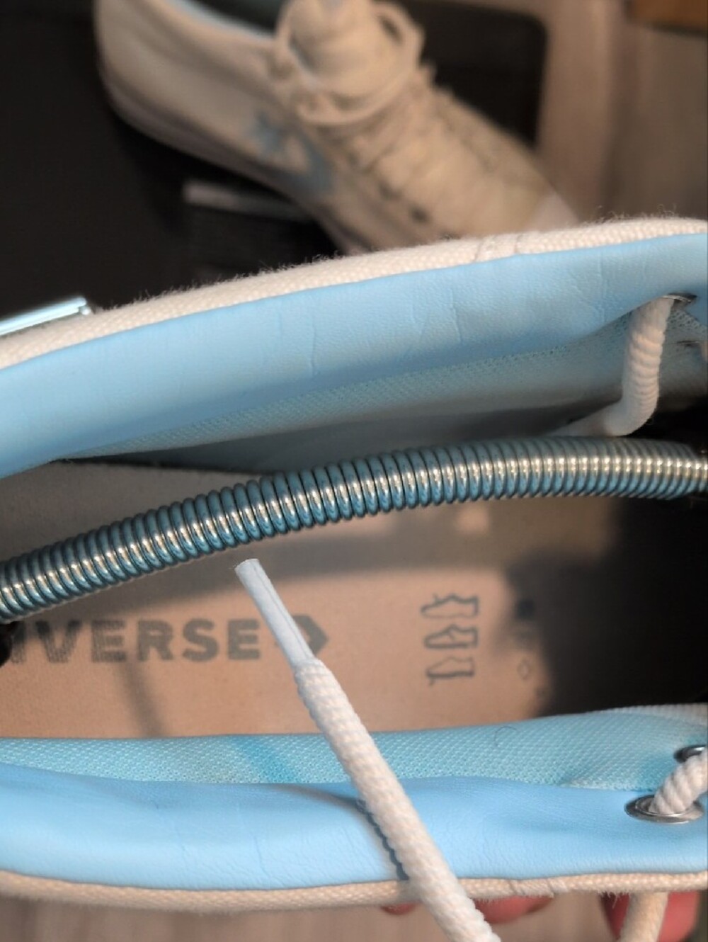 Converse White Mid Tops with Light Blue Accents - Picture 3 of 9